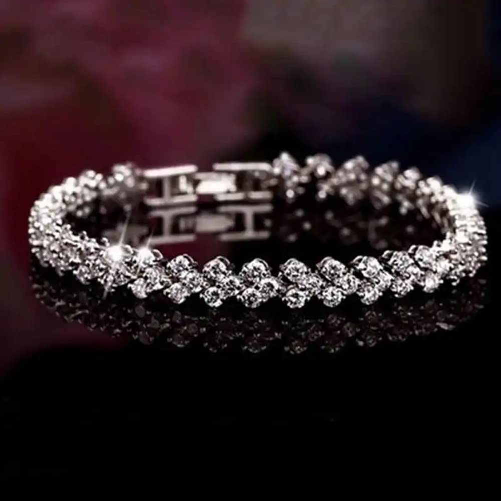 Platinum Plated Crystal Bangle Bracelet for Women and Girls