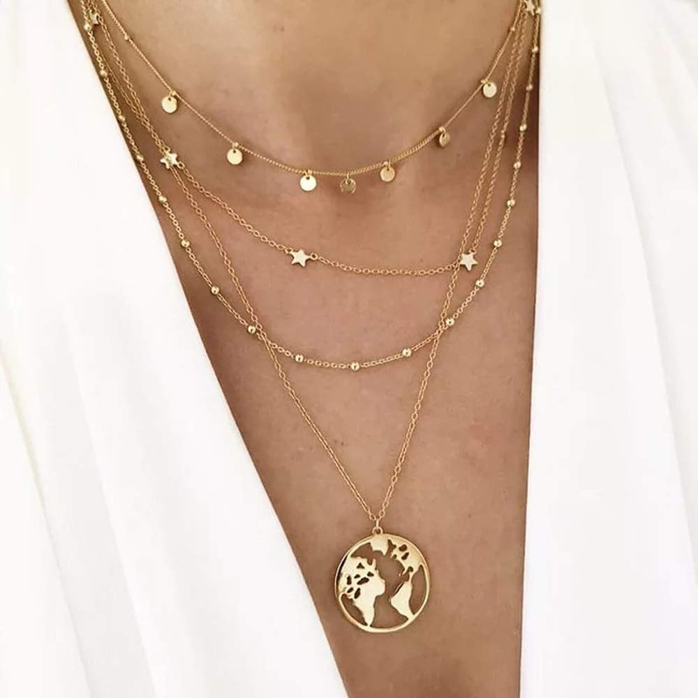 Multi layered Golden Neck Chain Pendant Necklace Jewellery for Women