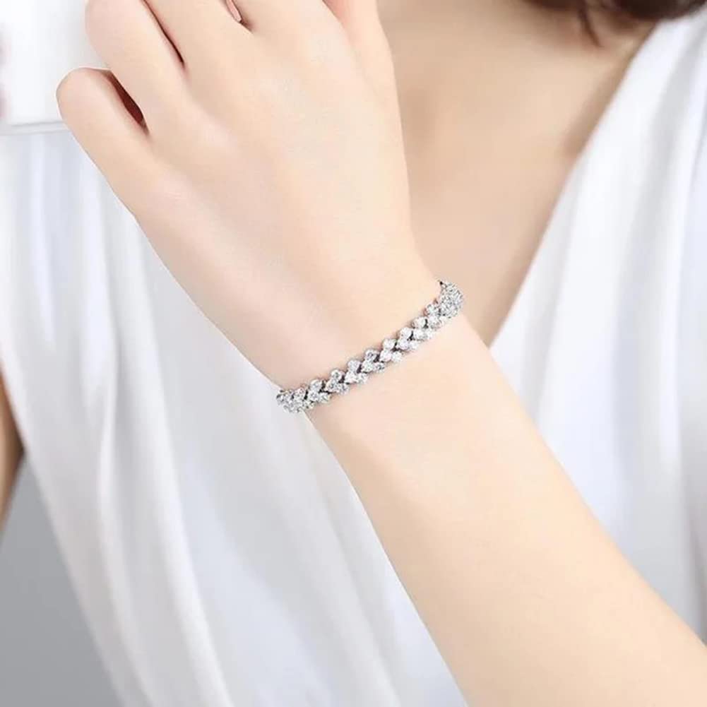 Platinum Plated Crystal Bangle Bracelet for Women and Girls