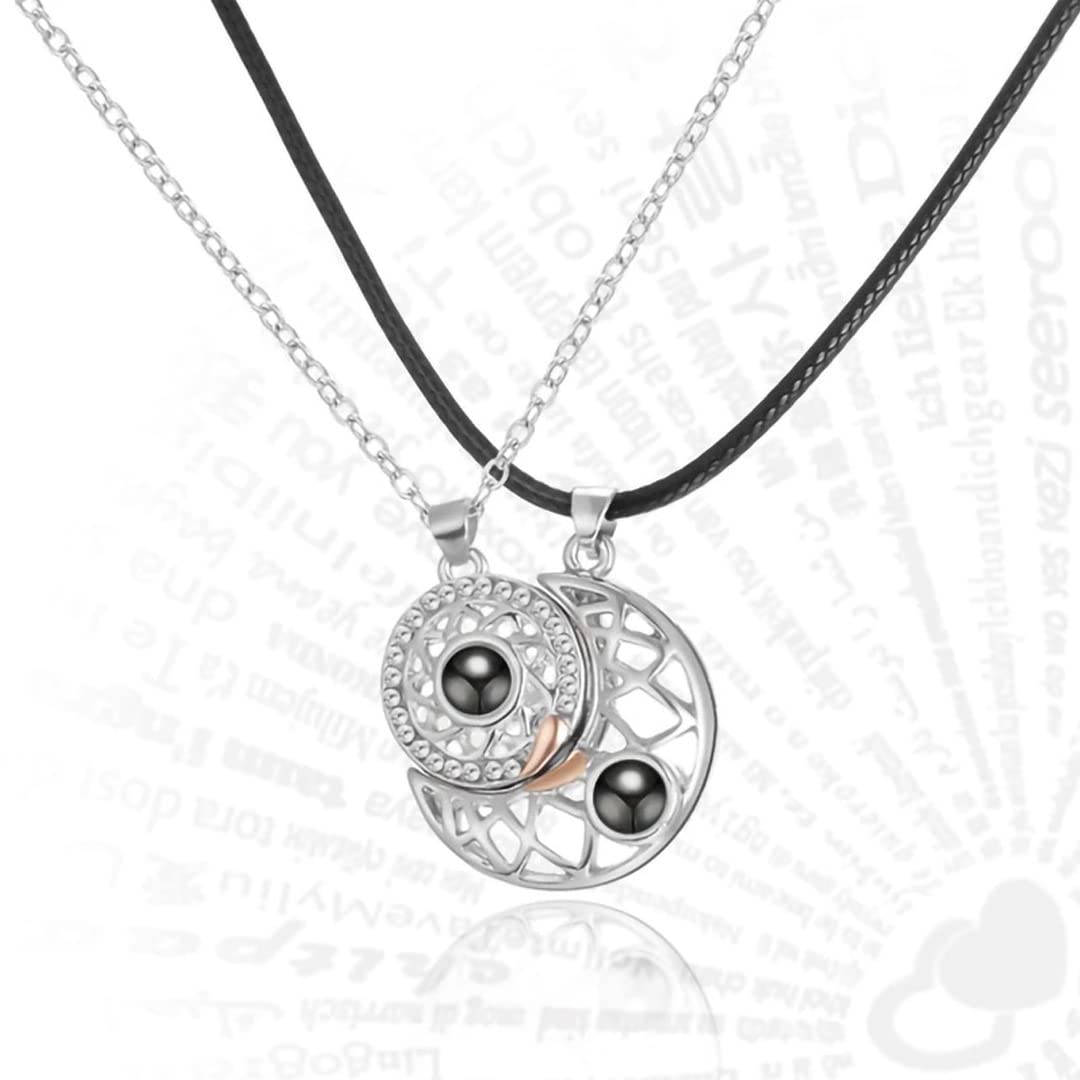 Sun Moon I Love You In 100 Languages Matching Magnetic Couple Pendant Necklace For Men And Women