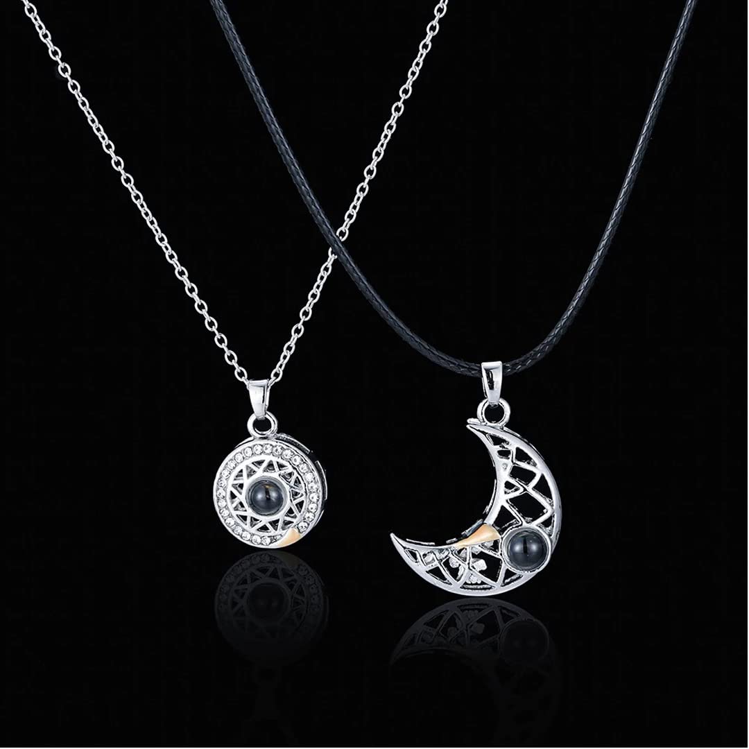 Sun Moon I Love You In 100 Languages Matching Magnetic Couple Pendant Necklace For Men And Women