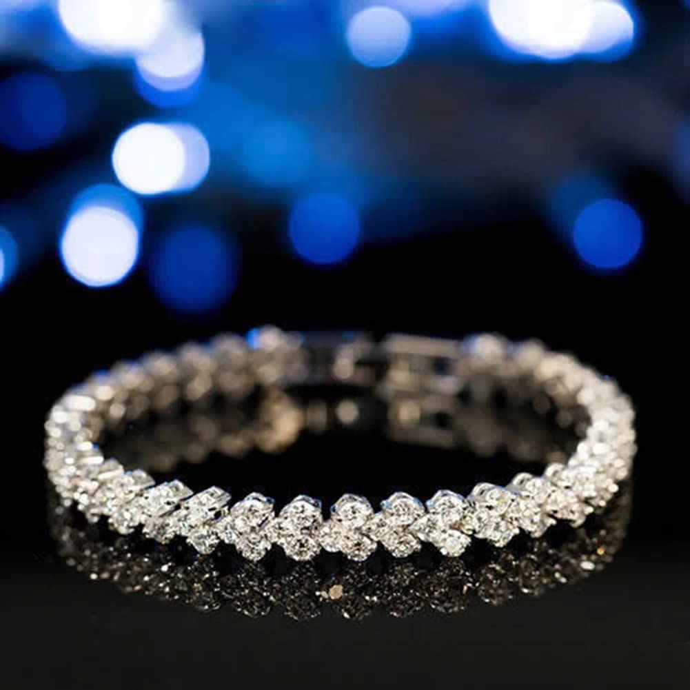 Platinum Plated Crystal Bangle Bracelet for Women and Girls