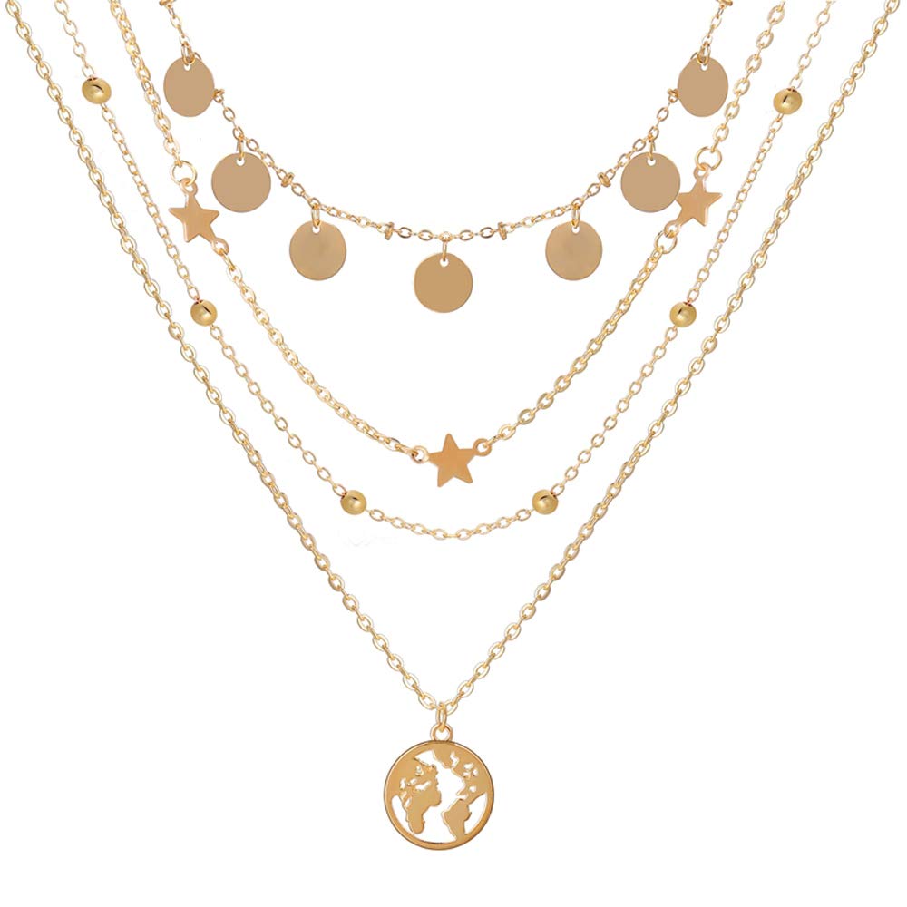 Multi layered Golden Neck Chain Pendant Necklace Jewellery for Women