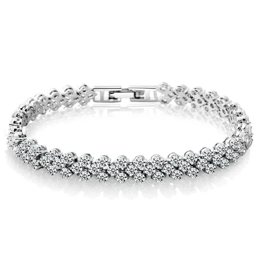 Platinum Plated Crystal Bangle Bracelet for Women and Girls