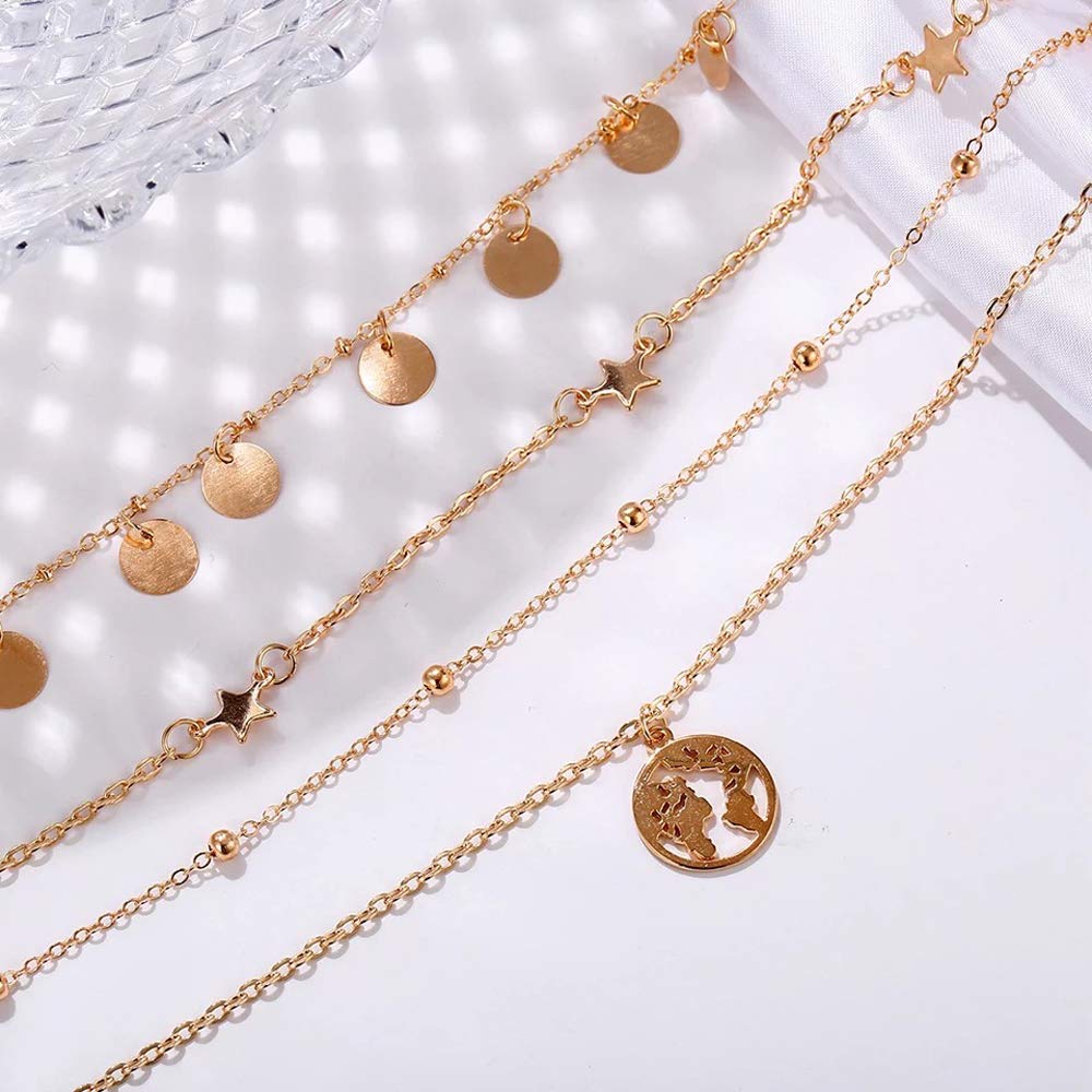 Multi layered Golden Neck Chain Pendant Necklace Jewellery for Women