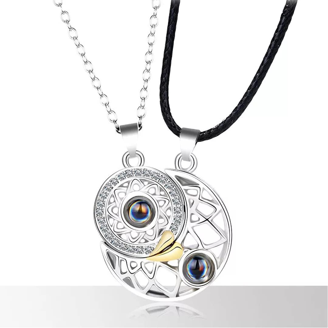 Sun Moon I Love You In 100 Languages Matching Magnetic Couple Pendant Necklace For Men And Women