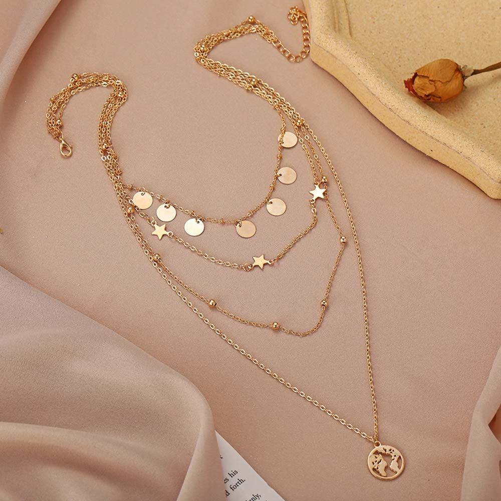 Multi layered Golden Neck Chain Pendant Necklace Jewellery for Women