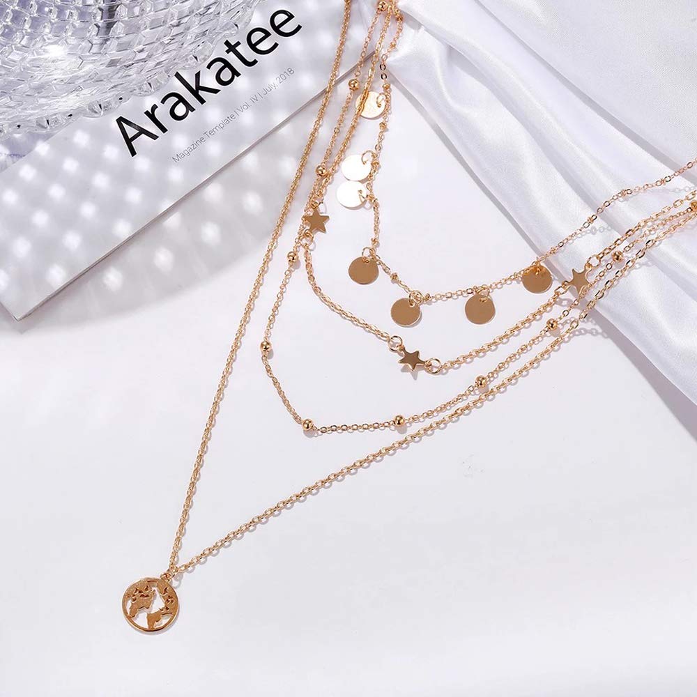 Multi layered Golden Neck Chain Pendant Necklace Jewellery for Women