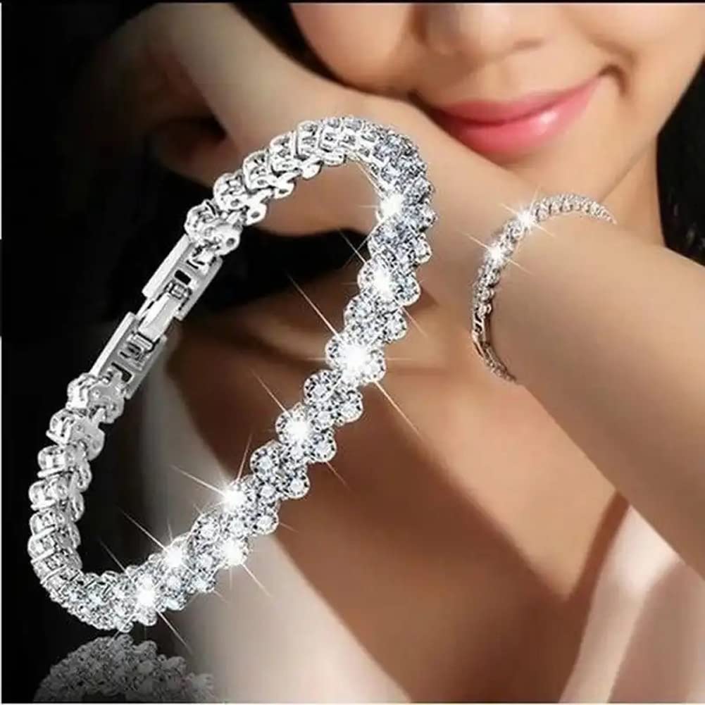 Platinum Plated Crystal Bangle Bracelet for Women and Girls