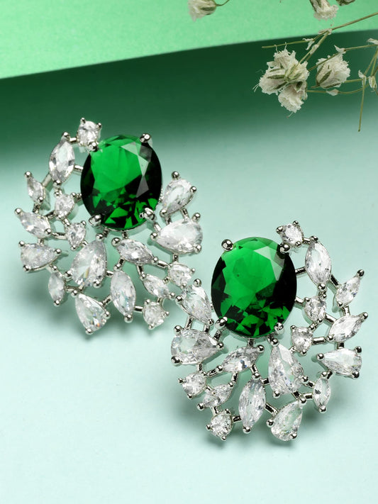 Women Green American Diamond Stud Earrings