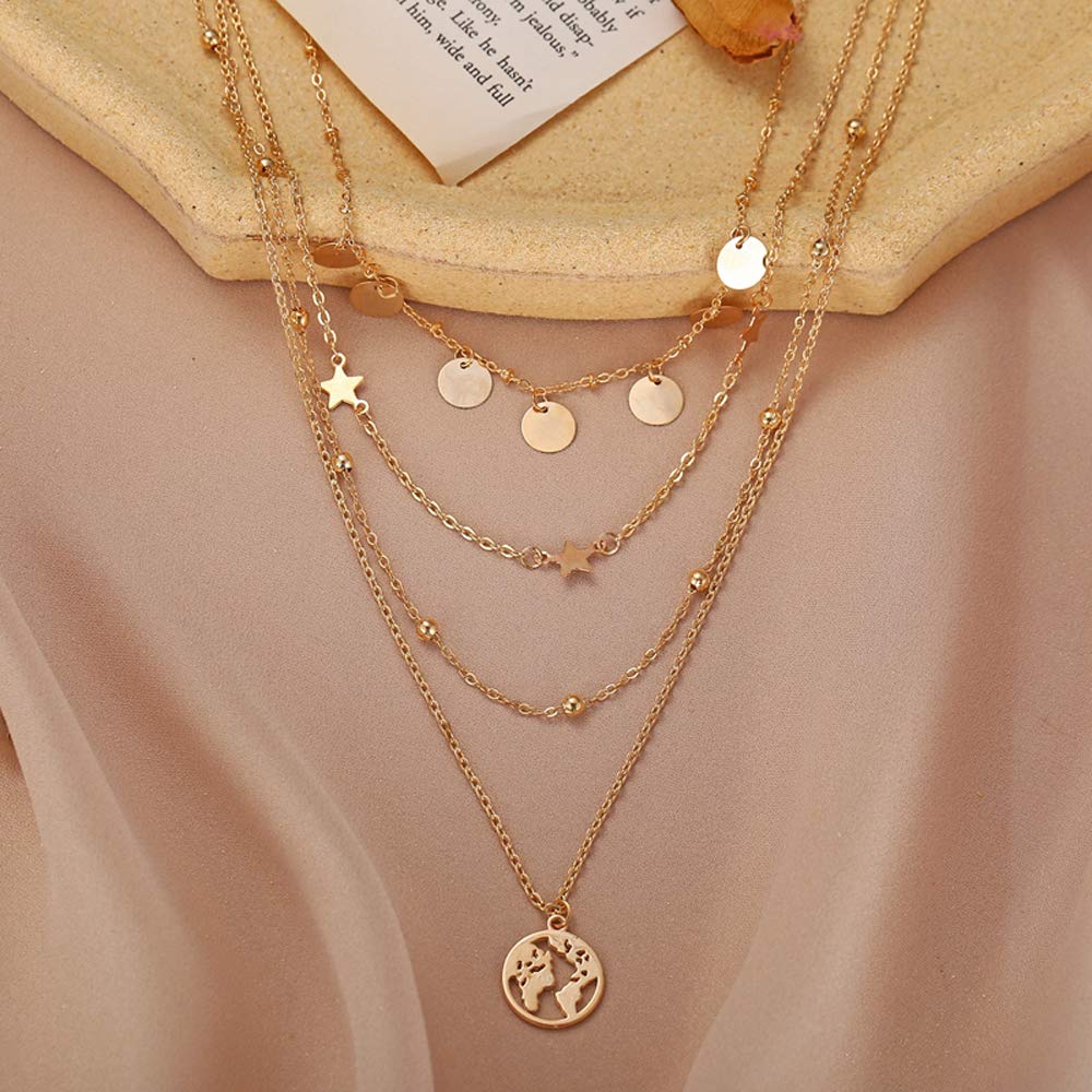 Multi layered Golden Neck Chain Pendant Necklace Jewellery for Women