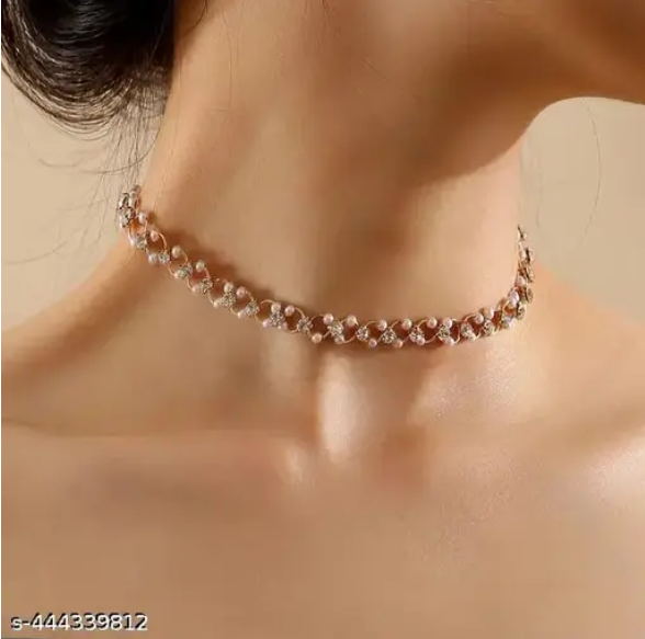 Women's Retro Pearl Hinged Choker With Rhinestone Chain Simple Luxury Vintage Pearl Choker Necklace