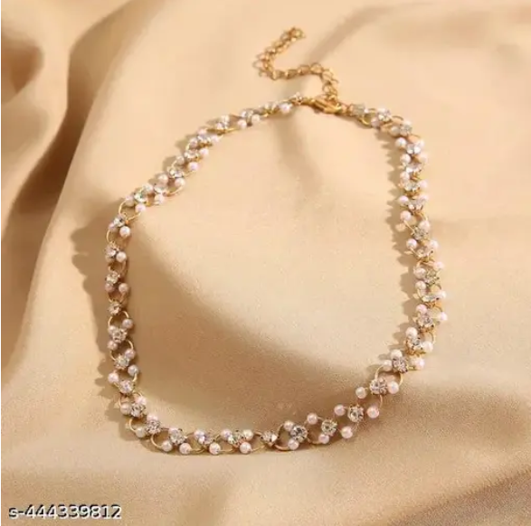 Women's Retro Pearl Hinged Choker With Rhinestone Chain Simple Luxury Vintage Pearl Choker Necklace